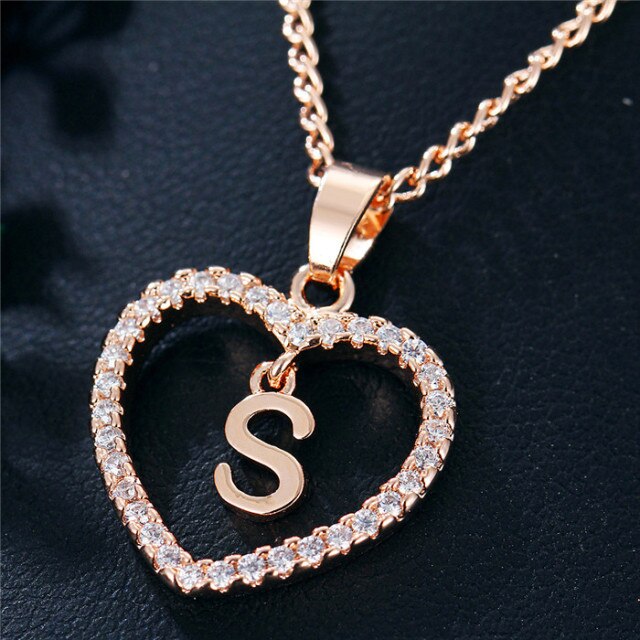 Romantic Love Pendant Necklace For Girls 2019 Women Rhinestone Initial Letter Necklace Alphabet Gold Collars Trendy New Charms