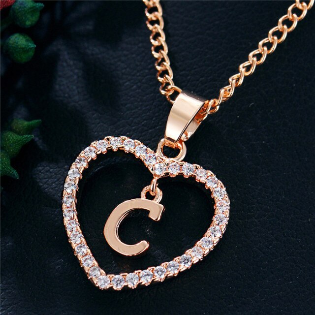 Romantic Love Pendant Necklace For Girls 2019 Women Rhinestone Initial Letter Necklace Alphabet Gold Collars Trendy New Charms