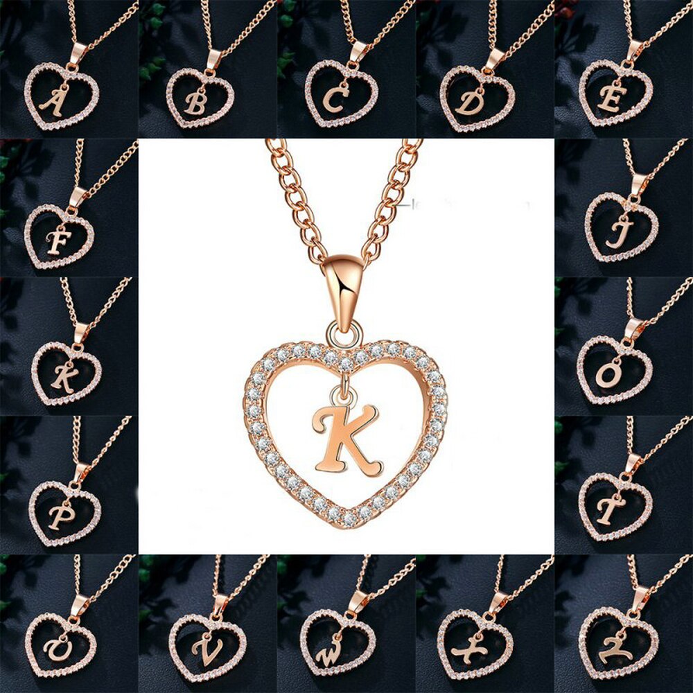 Romantic Love Pendant Necklace For Girls 2019 Women Rhinestone Initial Letter Necklace Alphabet Gold Collars Trendy New Charms