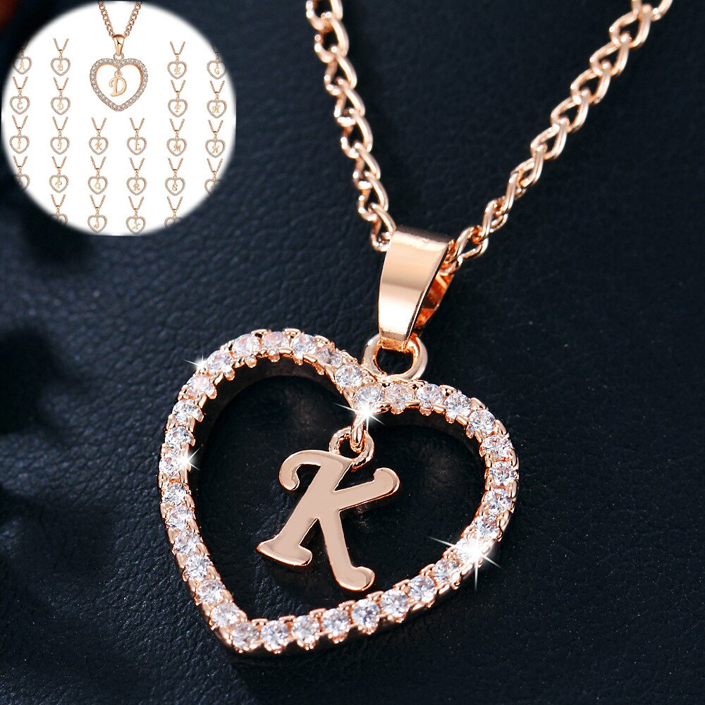 Romantic Love Pendant Necklace For Girls 2019 Women Rhinestone Initial Letter Necklace Alphabet Gold Collars Trendy New Charms