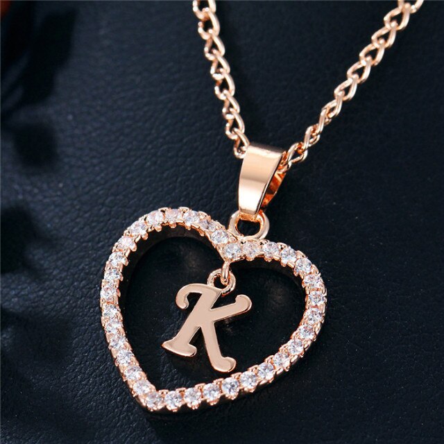 Romantic Love Pendant Necklace For Girls 2019 Women Rhinestone Initial Letter Necklace Alphabet Gold Collars Trendy New Charms