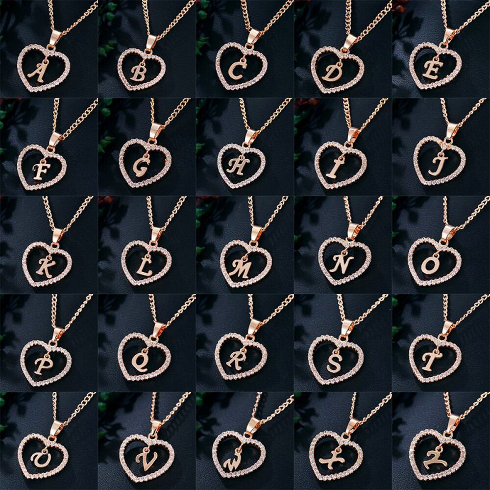 Romantic Love Pendant Necklace For Girls 2019 Women Rhinestone Initial Letter Necklace Alphabet Gold Collars Trendy New Charms